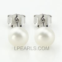 925 silver stud earrings with 6-6.5mm white button pearls